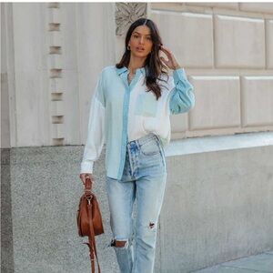 Ashford colorblock button down top- multi blue. 
Size small. Never worn!